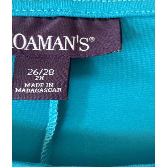 Roaman's Plus Size 3/4 Sleeve Boatneck Swing Dress PETITE 26/28 2X Blue NEW - Picture 3 of 7